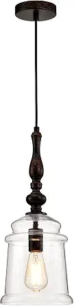 Edvivi 1-Light Pendant Light Farmhouse Oil Rubbed Bronze Ceiling Light with Seeded Glass Bell Jar Shade, Adjustable Hanging Light Fixture for Kitchen, Dining, Bedroom