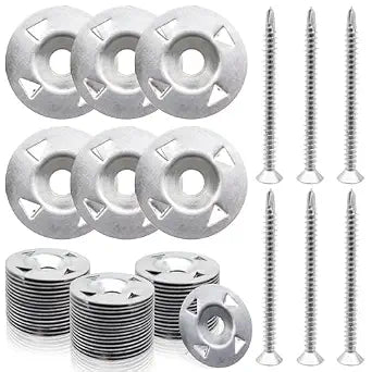 200 Pcs Foam Board Fasteners Kit Washers for Insulation Foam Board Panels 100Pcs 1-1/8 Inch Galvanized Steel Washer and 100Pcs Screws for Fixing Fastening and Supporting Hardware Set for Foam Board