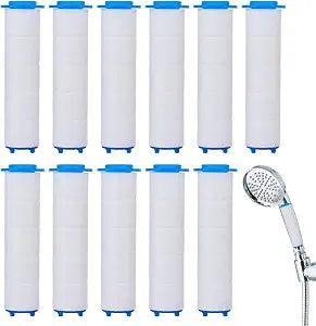 AHANDMAKER 12 Pack Shower Filter for Handheld Shower Head 24mm OD White Plastic Columnar Shower Head Filters Replacement Cartridges for Head Hard Water Home Bathroom