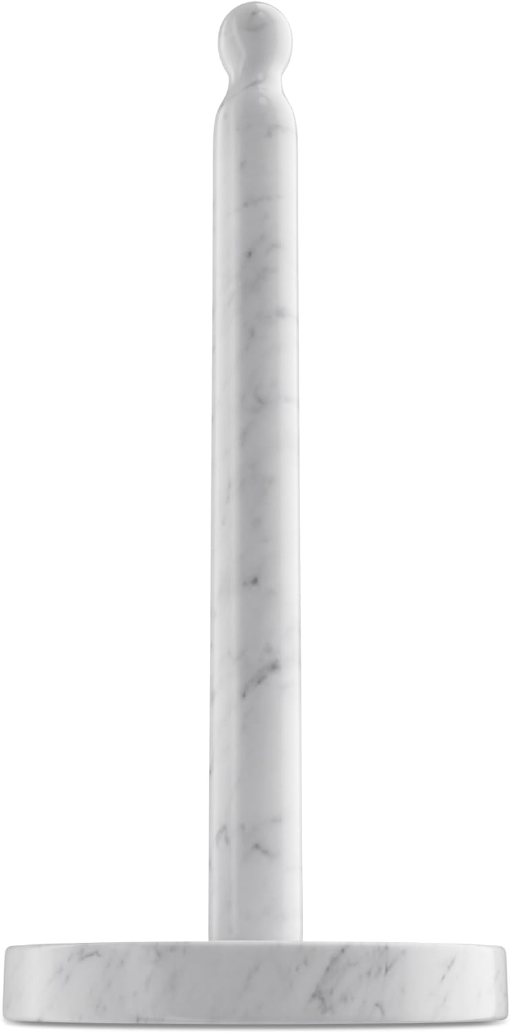 Koville Carrara Marble Paper Towel Holder Countertop, 6" Genuine Stone Paper Towel Holder Stand for Kitchen Storage, for Standard Rolls