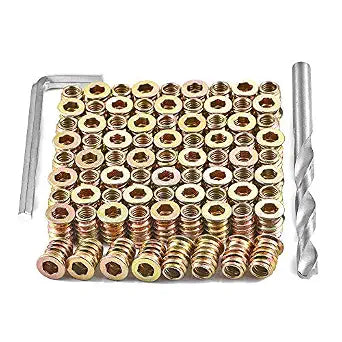 80Pcs 1/4"-20x15mm Hex Nut Inserts Wood Threaded Fastener for Furniture