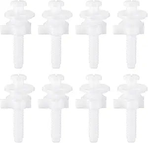 Canomo Toilet Seat Replacement Part Includes Plastic Toilet Seat Hinge Bolt Screws with Plastic Nuts and Washers for Fixing the Top Toilet Seat, White (8 Pieces), 2.56 Inches