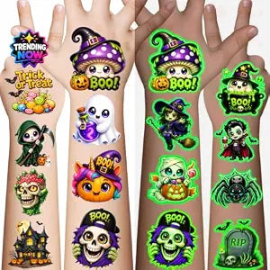 96PCS Large 3D Glow in The Dark Halloween Temporary Tattoos Party Favors