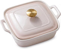 2 Qt Stoneware Casserole Dish with Lid & Handles, Baking Dish, Blush Pink