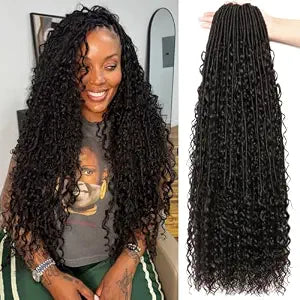 Soft Boho Locs Crochet Hair-30Inch 8Packs Goddess Faux Locs for Black Women(1B, 30 Inch(Pack of 8))