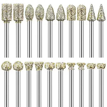 Diamond Grinding Burr Drill Bit Set for Dremel Rotary Tool 20Pcs Diamond Burr Bits with 1/8 Inch Shank Rotary Tool Accessories for Stone Glass Ceramics Carving, Grinding, Polishing, Engraving
