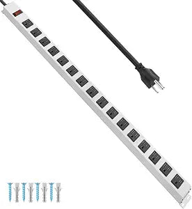 JUNNUJ Metal Long 16 Outlet Surge Protector Power Strip, White, 3 FT