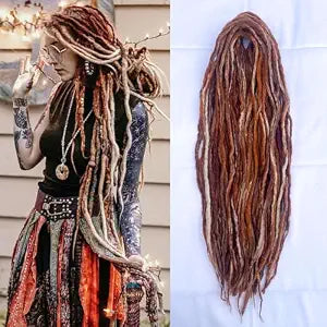 Wool Double Ended Dreadlock Extensions, Mixed Brown 22 Inch Wool Dreads