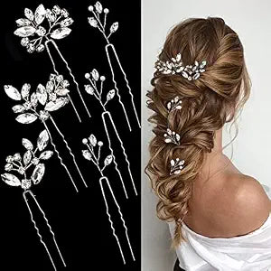 6 Pieces Bride Hair Pins Rhinestones Hair Accessories for Women Crystal Wedding Hair Piece for Bride Women Girls Bridesmaids(Silver)