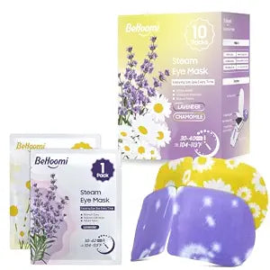 BeHoomi Steam Eye Mask, 10 Packs Heated Eye Mask, Self Heating Disposable Warm Compress for Eyes Sleep Mask, Travel Essentials & Relaxation Gifts (Chamomile+Lavender)