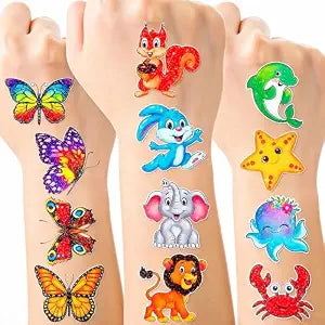 Habett Glitter Temporary Tattoos for Kids, 144PCS Mixed Styles Pre-Cut