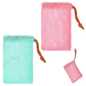 2 Pack Soap Savers for Bar Soap Exfoliating Net Mesh for Shower Holder Mesh Foaming bag for Bath and Shower(2 Colors, 5.5 x 3.5 In)