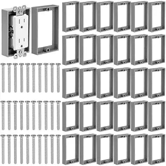 30 PCS 1/2 Inch Single Wall Outlet Box Extender, Plastic Electrical Box with 60 Screws Receptacle Extender for Electrical Outlet Power Socket Switches