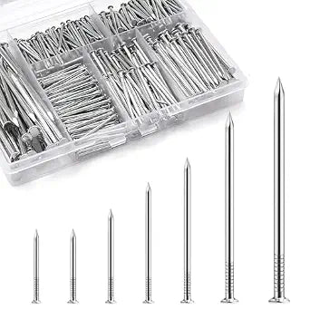 KOAMLY 510 Pcs Hardware Nails Stainless Steel Nails Assortment Kit,7 Sizes Mix Rust-Proof Common Nails for Wood, Fence, Furniture, Crafts & DIY Projects  Practical Fastener Kit Saves Your Time