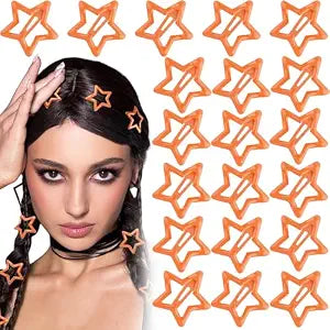 20pcs Star Hair Clips for Women, Cute Star Snap Barrettes, Orange
