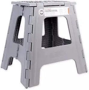 Kikkerland Foldable Sturdy Non- Slip Compact Lightweight Plastic Rhino II Step Stool, Grey, Holds up to 300 lbs, for Kitchen, Bathroom