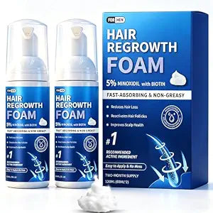 5% Minoxidil Foam: Hair Regrowth Treatment - 2 Months Supply Unscented Mousse for Men and Women, 120ml (2x60ml) Non-Greasy Formula for Thinning Hair, Receding Hairline & Beard Growth