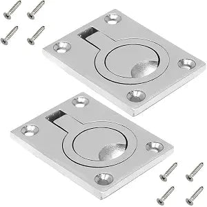 2pcs Flush Ring Pull Handles Stainless Steel Boat Hatch Latch Cabinet Flush Mount Lifting Ring Pull Handle with 8pcs Mount Screws