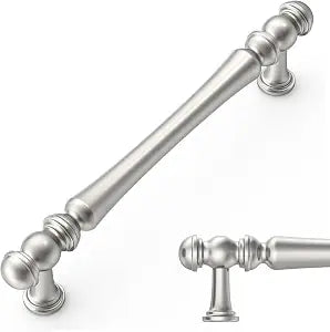 Amerdeco 10 Pack Heavy Duty Solid Zinc Alloy Brushed Satin Nickel Cabinet Pulls - 5" Hole Centers (128mm) Brushed Satin Nickel Handles Suitable for Kitchen, Bathroom Drawers and Furniture Handles