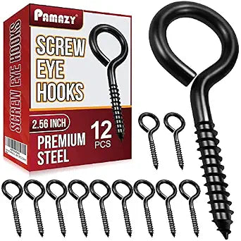 PAMAZY 2.56 Heavy Duty Screw Eye Hooks, 12Pcs Self-Tapping Eyelet Screw-in
