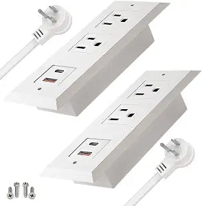 Recessed Power Strip - 2 Pack,20W USB C Fast Charging Station,18W QC3.0 USB-A,Flush Mount Desktop Power Strip with USB Ports,for Sofa Nightstand Counter,Flat Plug,6.5 ft Cord,White