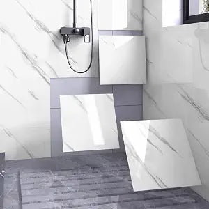 Chejiaye Shower Wall Panels Peel and Stick,Marble Wall Panels for Interior Decor,Backsplash Tile for Kitchen Showers Bathrooms Living Rooms 11.8"x11.8"in 10Pcs,White (Not Real Tile,9.7 Sq.ft)