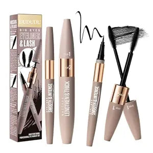 DUDUDU 2-in-1 Mascara and Eyeliner Set, Black Waterproof Volumizing and Lengthening Mascara, Ideal for Older Women 60 Plus & Sparse Lashes, 24HR Smudge-Proof Gentle Lash Extension Kit