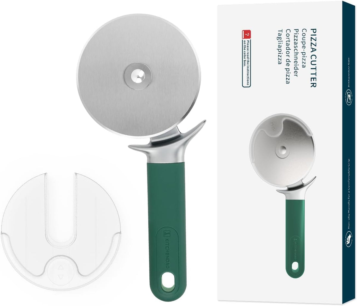 KITCHENDAO Pizza Cutter Wheel with Blade Cover & Thumb Guard, 4 Inch, Green
