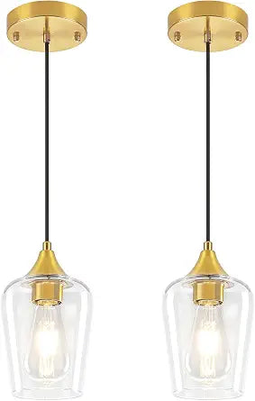 2-Pack Brushed Gold Pendant Lights Over Island Kitchen Light Fixtures