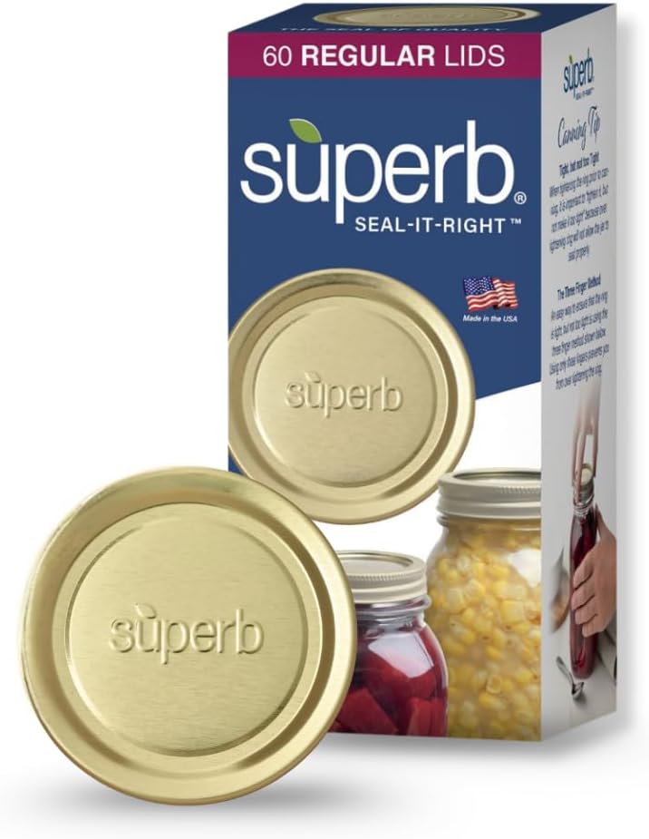 Superb Sealing Solutions Canning Lids - Mason Jar Regular Mouth Lid Toppers Fit Ball and Kerr Jars, 2.75 inch Food Grade with Thick Seals, USA Made, 60 Count