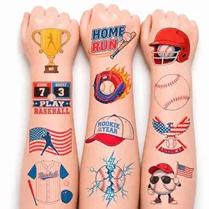 120 PCS Baseball Pre-cut Temporary Tattoos for Kids