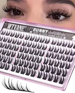 Bunny Lash Clusters Manga Eyelash Clusters 10-12-14mm Anime Cluster Eyelash Extensions Wispy Lashes Clusters with Spikes Wet Look Fairy C Curl Individual Lash Extensions for Cute Bunny Look