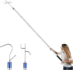Clothes Hook Pole Heavy Duty,35-78" High Reach Garment Hook with 2 Hooks