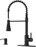 APPASO Black Kitchen Faucet with Pull Down Sprayer, Springs Neck Lead-Free