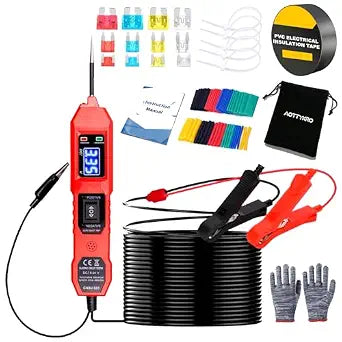 Automotive Power Circuit Probe Tester 3.5-36V DC,6-in-1 Automotive Circuit Tester with Blue Backlit LCD,Overload Protection & 14.7FT Cable,Test Light for Car Truck Motorcycle Boat Trailer(Red)