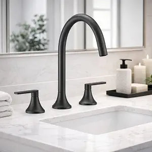 Matte Black Widespread Bathroom Faucet with Drain and Supply Lines