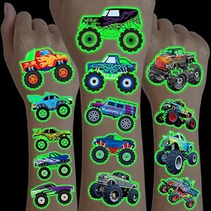 96PCS Monster Truck Pre-Cut Temporary Tattoos for Kids, Birthday Party