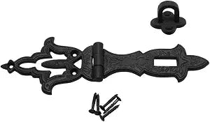 Renovators Supply Manufacturing Door Lock Latch 8 1/4 in. Black Wrought Iron Hasp Latch Garage Barn Door Lock with Mounting Hardware