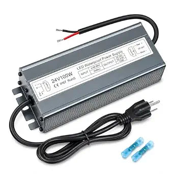 24V Power Supply 100W, IP67 Waterproof LED Driver Transformer, AC 90-265V to DC 24V 4.16A Converter for Outdoor Landscape Lighting, LED Strip, Garden Lights, 3-Prong Plug with 3.3FT Cable