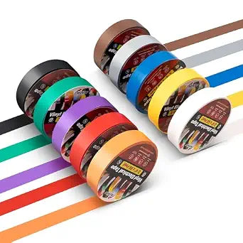 RED WOLF 10 Pack Colored Electrical Tape 3/4 Inch x 66 Ft Industrial Grade UL/CSA Listed 7 Mil Thick Flame Retardant High Temp Vinyl Electrical PVC Tape Electric Insulation Rated 600V