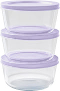6-Piece Glass Food Storage Containers Set (3 Containers + 3 BPA-Free Lids) | 2-Cup, Leakproof | Microwave, Freezer, Oven & Dishwasher Safe | Ideal for Meal Prep & Pantry Organization, Purple