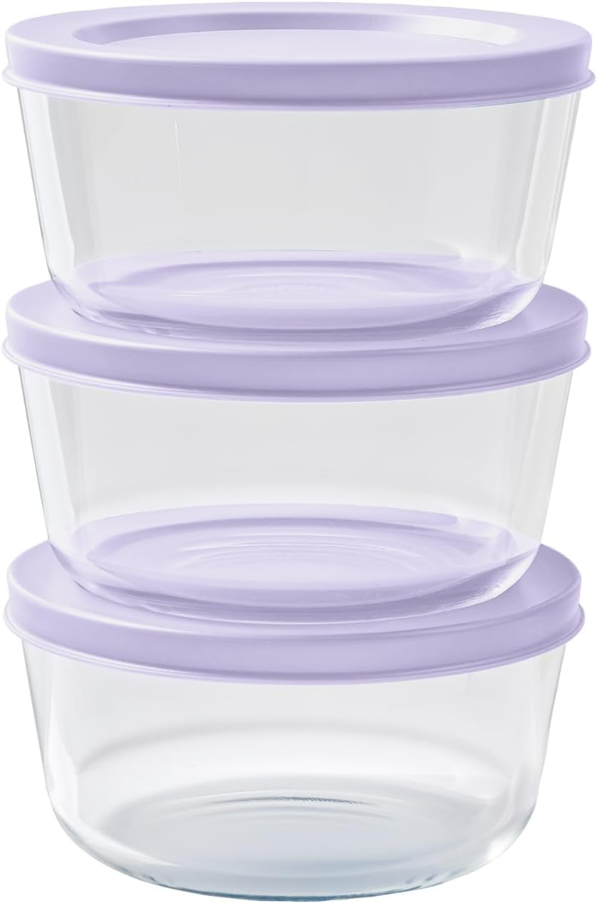 6-Piece Glass Food Storage Containers Set (3 Containers + 3 BPA-Free Lids) | 2-Cup, Leakproof | Microwave, Freezer, Oven & Dishwasher Safe | Ideal for Meal Prep & Pantry Organization, Purple