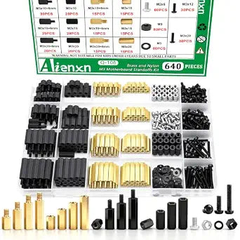 640PCS M3 Brass and Nylon Motherboard Standoffs Kit, Male Female Hex Spacer Standoff Screws Nuts Suitable for Circuit Board, PCB Board etc