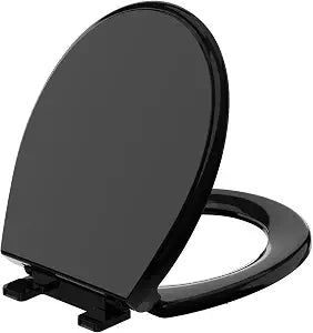 Black Round Toilet Seat 16.5 Inch, Soft Close Toilet Seat, Quiet No Slam Toilet Lid, Easy Install & Quick Release, Durable PP Plastic, Easy Clean, Fits Most Standard Round Toilets, Black