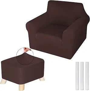 HunnmingRe Chair and Ottoman Covers Slipcover Set Armchair Cover T Cushion Chair Slipcover Milk Silk Sofa Furniture Protector Couch Soft for Armchair Ottoman (Brown)