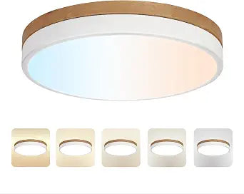 12inch Dimmable Wood led Ceiling Light,Wood Flush Mount Ceiling Light Fixture,3000K/3500K/4000K/5000K/6000K Selection,Circle Lighting Lamp with Acrylic Lampshade for Bedroom,Hallway,Kitchen
