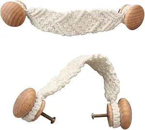 2 Pack Bohemian Style Rope Knobs Door Handle Rope Knot Cabinet Drawer Cupboard Furniture Door Wooden Pulls Handles Drawer Pulls for Kitchen Cabinet Wardrobe Cupboard (A)