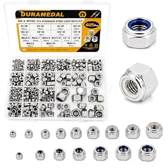 SAE & Metric Nylon Insert Lock Nut Assortment 405 Pcs, 304 SS