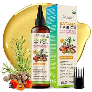 AKBAN Hair Growth Oil with 100% Pure Batana, Castor, Rosemary & Pumpkin Seed Oils – Infused with Biotin, Keratin & Vitamin E – Strengthening & Thickening Treatment for Healthy Hair – 4 FL OZ