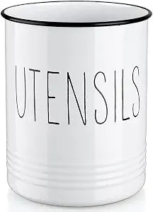 Bivvclaz Kitchen Utensil Holder, 6.7" Utensil Holder for Kitchen Counter, Cooking Utensil Crock with Cork Bottom, Modern Farmhouse Decor, Countertop Utensil Storage Caddy Organizer, White